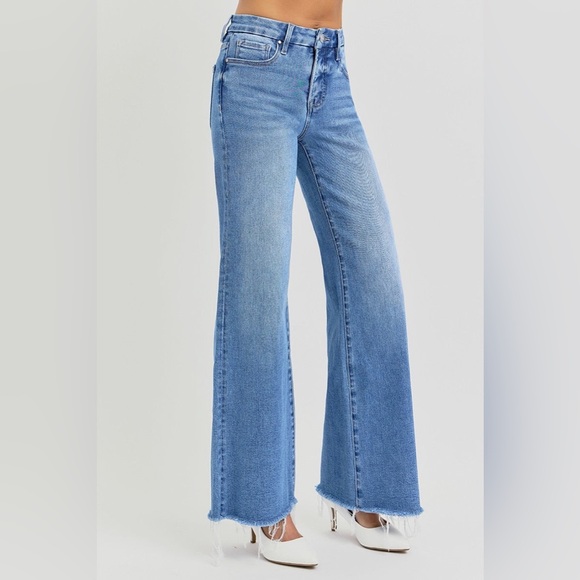 Tummy Control High Rise Medium Wash Wide Leg Jeans - Risen - Picture 5 of 7